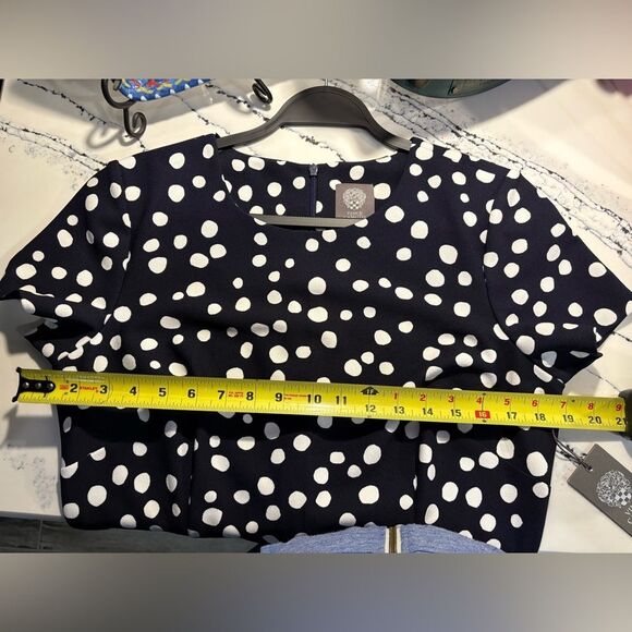 Vince Camuto Navy and White Classic Polka Dot Midi Dress - Picture 9 of 12